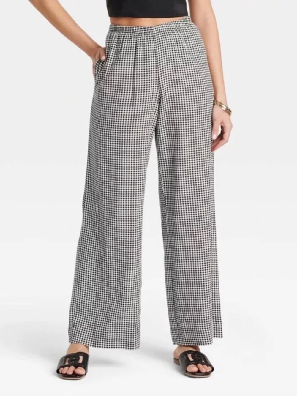 Like New: New Day Linen Blend Wide Leg Gingham Pant - Size S